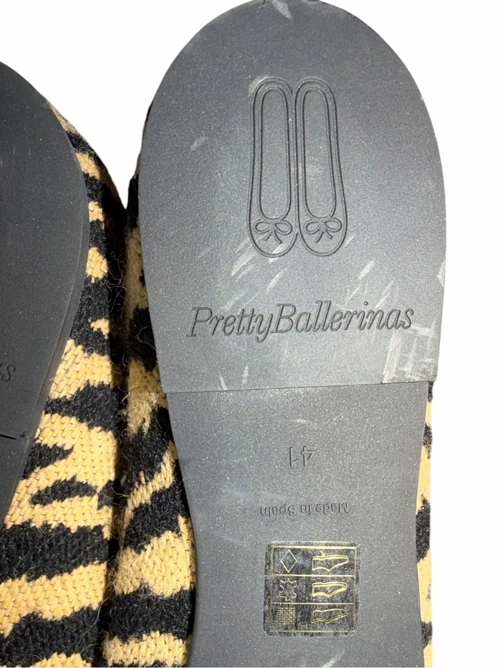 Pretty Ballerinas Black and Tan Zebra-Pattern Pointed Toe Flats with Knot - Picture 2 of 4
